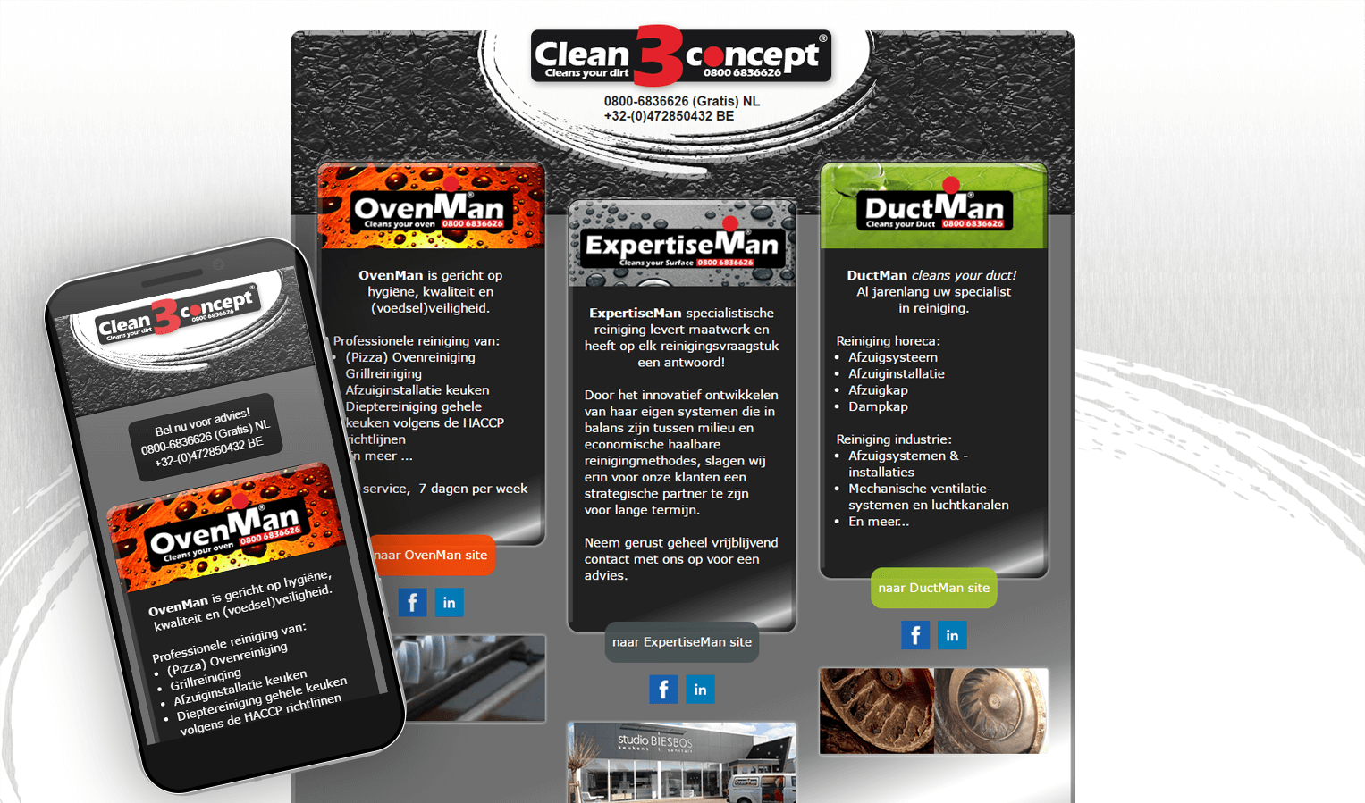 Clean3concept - Portal die verwijst naar de website van de 3 reinigingstakken